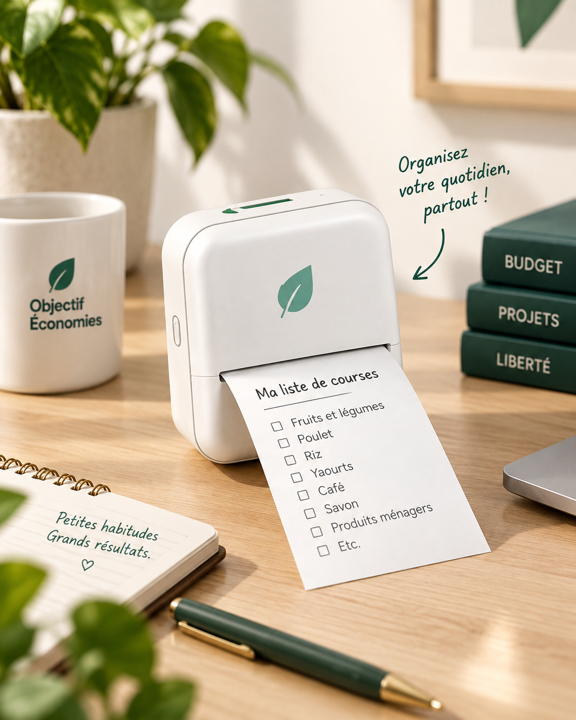 Mini imprimante thermique portable L’Atelier Budget avec liste de courses